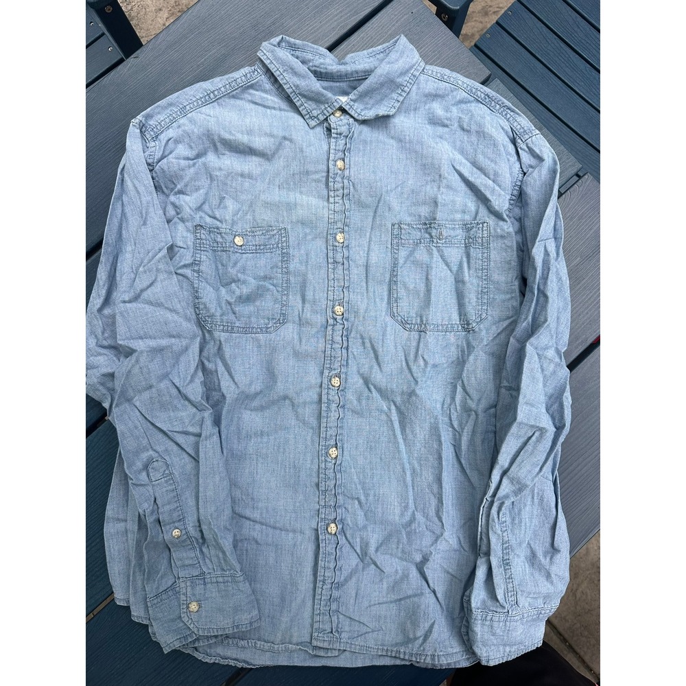 Goodfellow & Co Mens XL Light Blue Chambray Long Sleeve Button Down Shirt Pocket